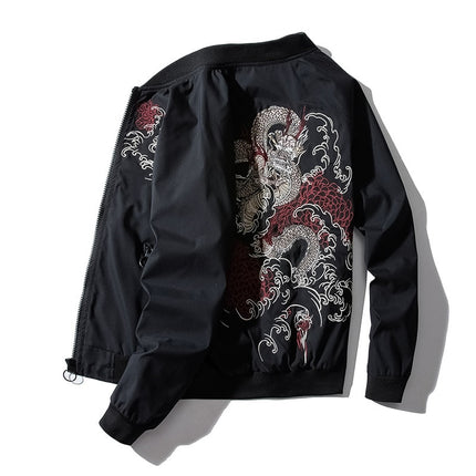 Men's Bomber Jacket with Chinese Dragon Embroidery - Wnkrs