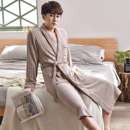 Men's Apricot Coral Velvet Robe with Belt - Wnkrs