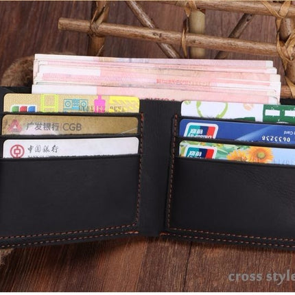 Vintage Cross and Vertical Style Men's Genuine Leather Wallet - Wnkrs