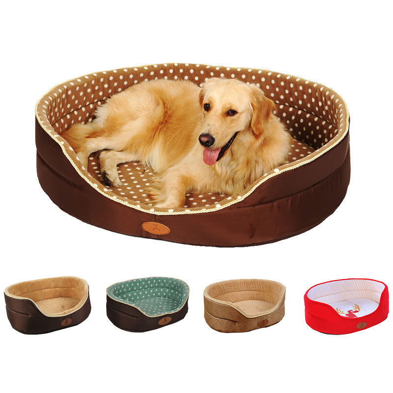 Dog's Soft Plush Bed with Polka Dot Pattern