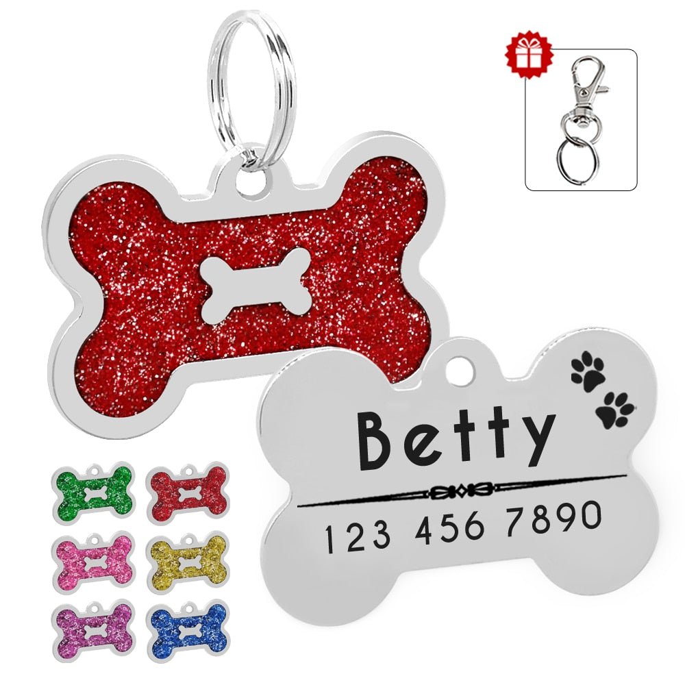 Dog's Glitter Bone Shaped ID Tag