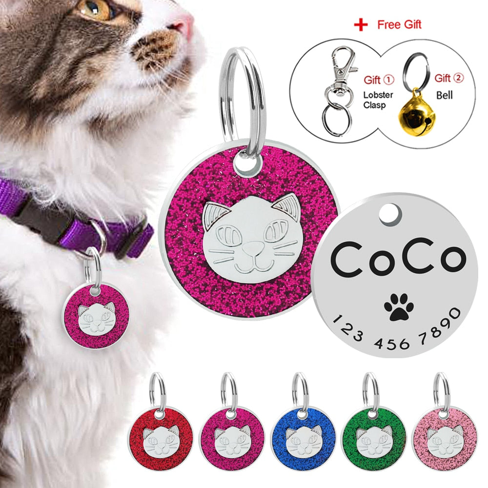 Engraved Texting Glitter Design ID Tag