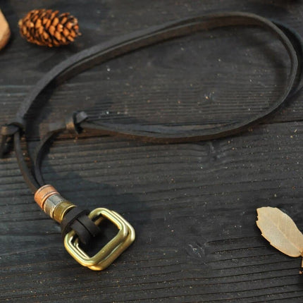 Leather Necklace for Men with Metal Cube Pendant - Wnkrs