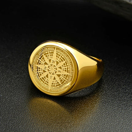 Men's Simple Compass Patterned Ring - Wnkrs