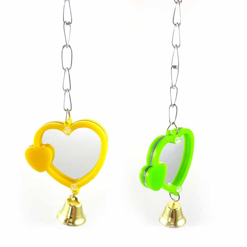 Round or Heart Hanging Bird Mirror with Bell
