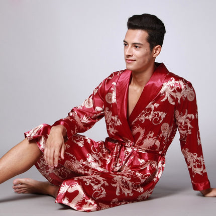 Men's Knee Length Bathrobe with Pattern - Wnkrs
