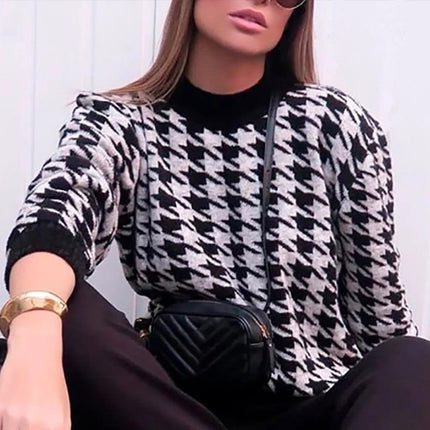 Women's Houndstooth Knitted Sweater - Wnkrs