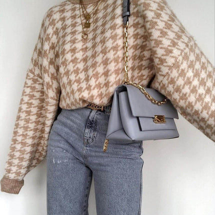 Women's Houndstooth Knitted Sweater - Wnkrs