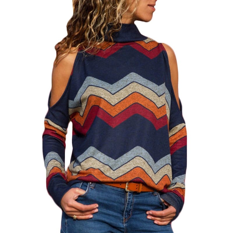 Women's Geometrical Printed Cold Shoulder Pullover