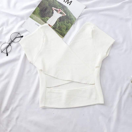 Women's Knitting V-Neck Crop Top - Wnkrs