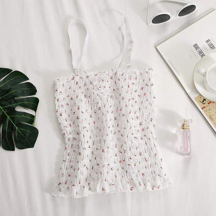 Pleated Chiffon Women's Top in Flower Print - Wnkrs