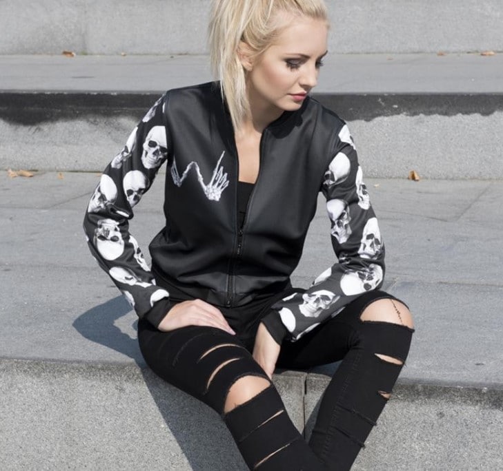 Women's Skull Print Bomber Jacket