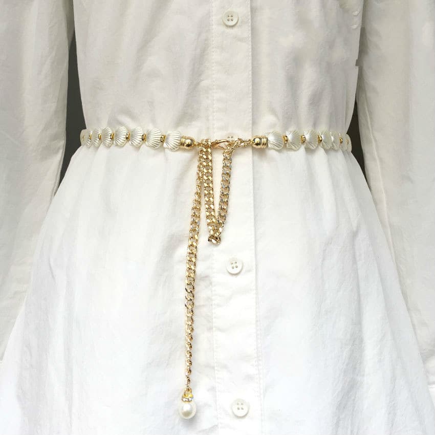 Women's Solid Pearl Dress Belt