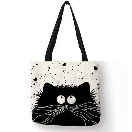 Women's Cartoon Cat Printed Linen Tote Bag - Wnkrs