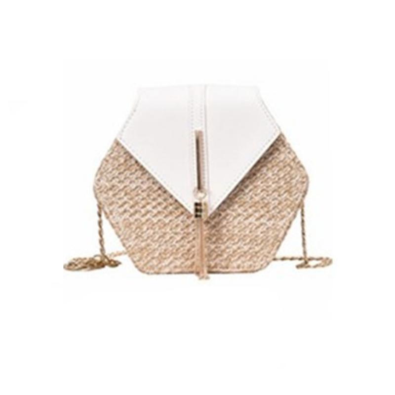 Women's Hexagon Shaped Straw Shoulder Bag