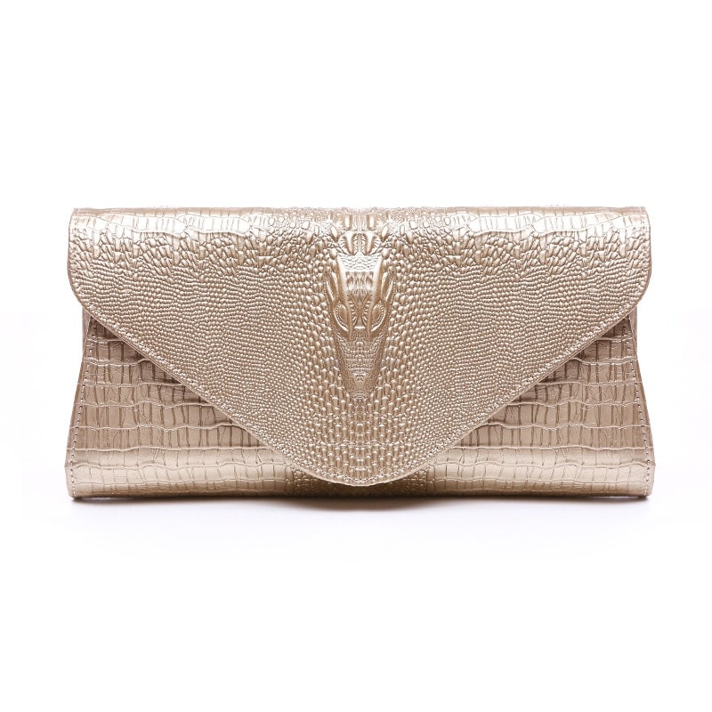 Crocodile Patterned Cow Leather Women's Clutch Bag