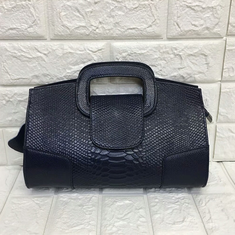 Snake Patterned Cowhide Leather Clutch Bag for Women