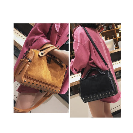 Fashion Top-Handle Bag with Rivets - Wnkrs