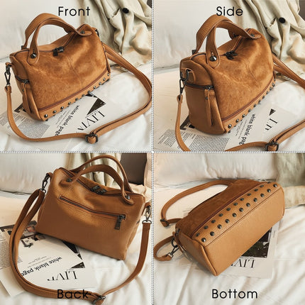 Fashion Top-Handle Bag with Rivets - Wnkrs