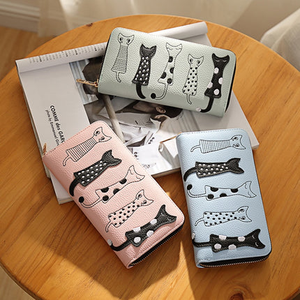 Luxury PU Leather Women Wallet with Zipper with Cat Pattern - Wnkrs