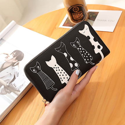 Luxury PU Leather Women Wallet with Zipper with Cat Pattern - Wnkrs