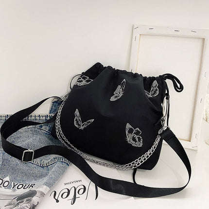 Luminous Butterfly Printed Drawstring Messenger Bag for Women - Wnkrs