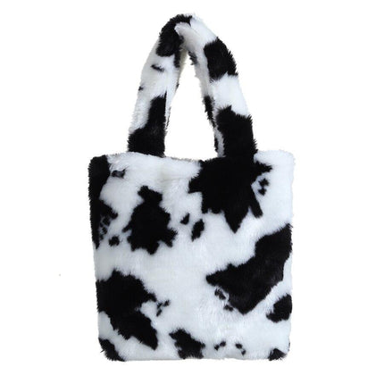 Women's Black and White Plush Tote Bag - Wnkrs