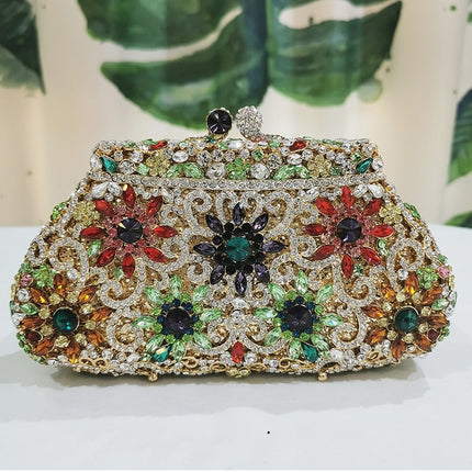 Women's Colorful Crystal Patterned Evening Clutch - Wnkrs