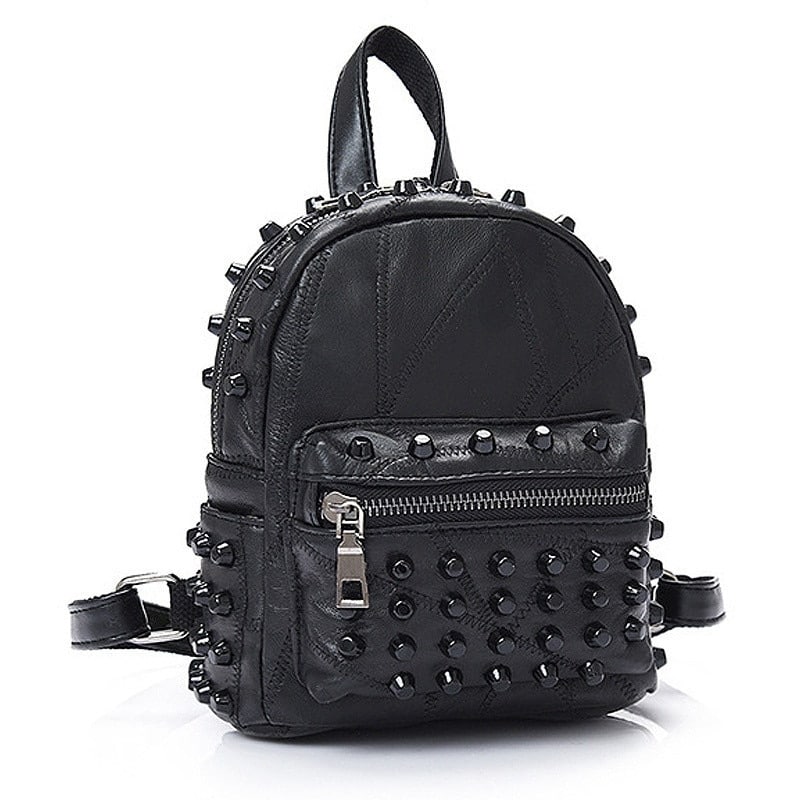 Women's Black Rivet Leather Backpack