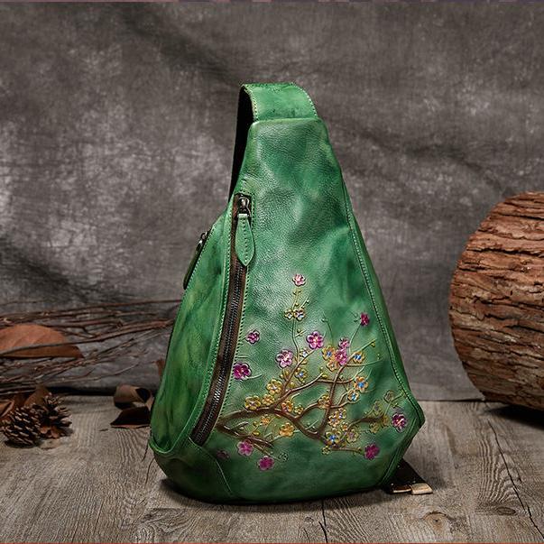 Women's Flower Embossed Leather Backpack