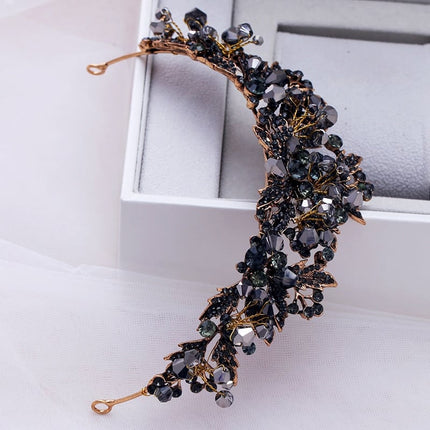 Black Rhinestone Design Gold Tiara - wnkrs