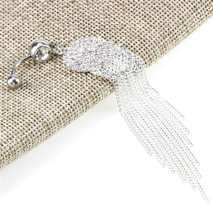 Luxurious Steel Tassel Belly Button Ring with Rhinestone Round Pendant - Wnkrs