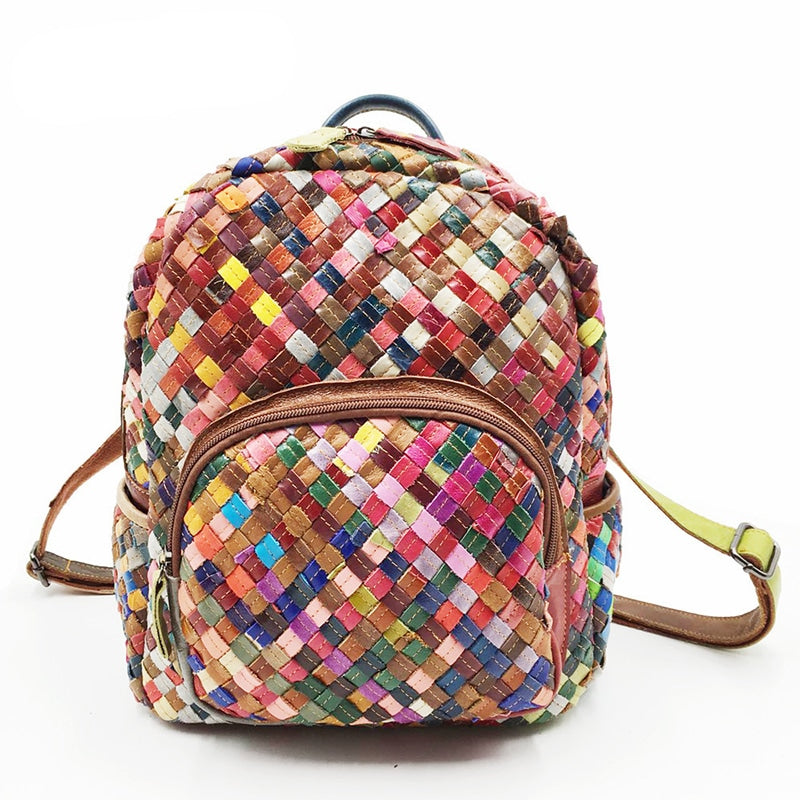 Luxury Multicolor Braided Genuine Leather Women's Backpack
