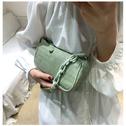 Women's Crocodile Patterned Chain Mini Baguette Bag - Wnkrs