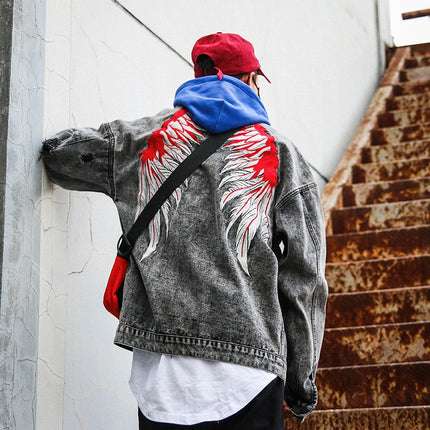 Men's Denim Jacket with Wings Embroidery - Wnkrs
