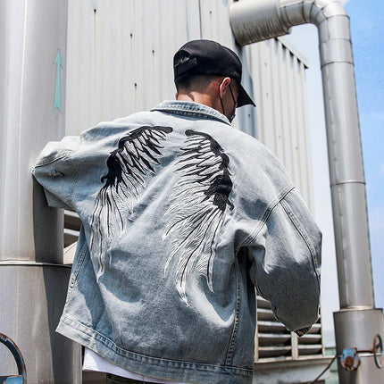 Men's Denim Jacket with Wings Embroidery - Wnkrs