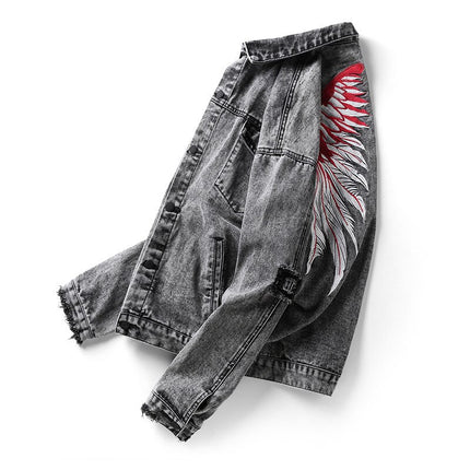 Men's Denim Jacket with Wings Embroidery - Wnkrs
