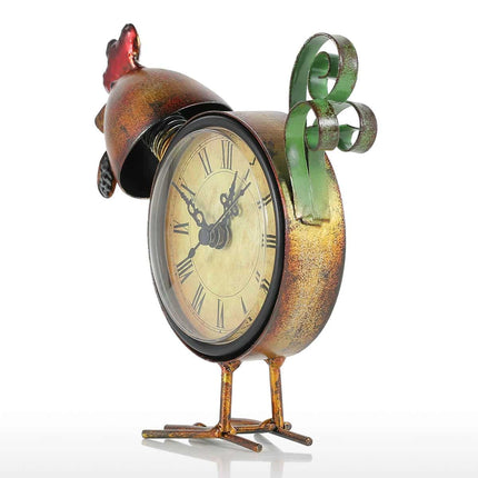 Antique Style Rooster Shaped Iron Table Clock - wnkrs