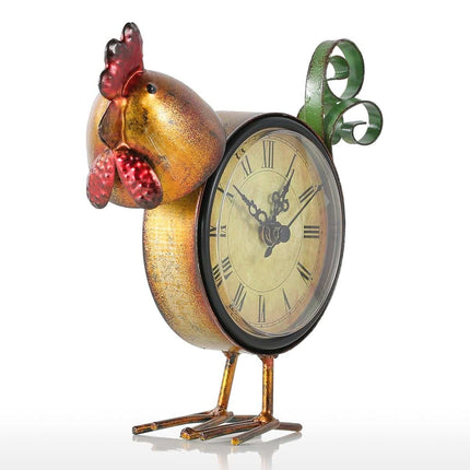 Antique Style Rooster Shaped Iron Table Clock - wnkrs