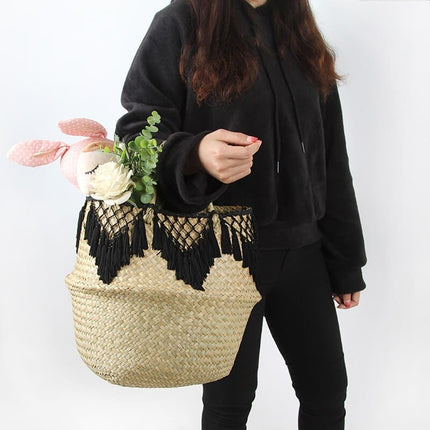 Woven Rattan Tassel Storage Basket - Wnkrs