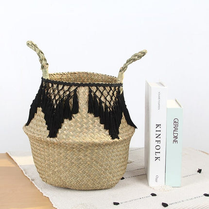Woven Rattan Tassel Storage Basket - Wnkrs
