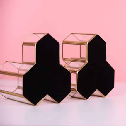 Golden Frame Hexagon Shaped Makeup Organizer - Wnkrs