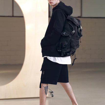 Street Style Men's Black Backpack with Buckles - Wnkrs