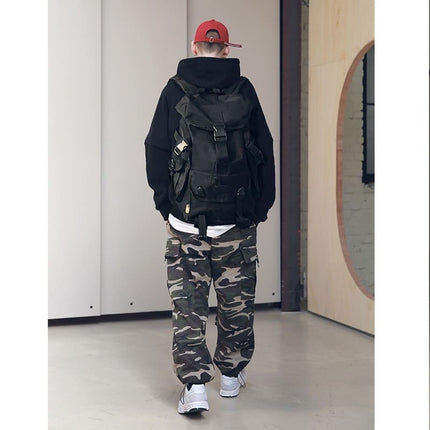 Street Style Men's Black Backpack with Buckles - Wnkrs