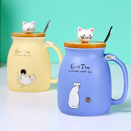 Cartoon Cat Coffee Mug with Lid - Wnkrs