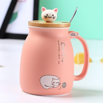 Cartoon Cat Coffee Mug with Lid - Wnkrs