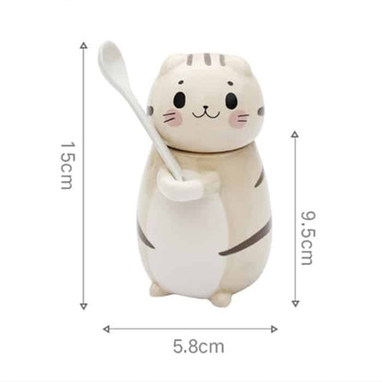 Cute Cat Shaped Ceramic Coffee Mug with Spoon - Wnkrs