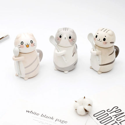 Cute Cat Shaped Ceramic Coffee Mug with Spoon - Wnkrs