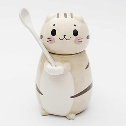 Cute Cat Shaped Ceramic Coffee Mug with Spoon - Wnkrs