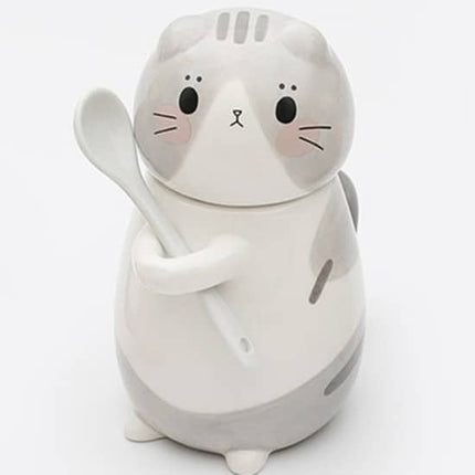 Cute Cat Shaped Ceramic Coffee Mug with Spoon - Wnkrs